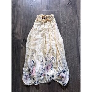 Via Signoria Floral Silk Halter Top Size L Cream Butterfly Tie Made in Italy
